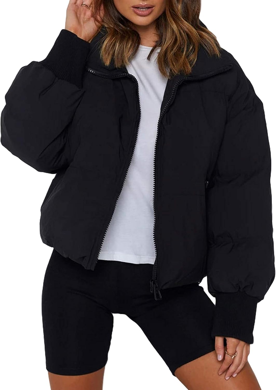 Puffer Jacket Womens Oversized Cropped Puffy Quilted Winter Jackets Coat